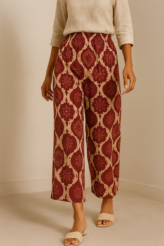 Women’s Red & Beige Ethnic Floral Printed Palazzo - 26264