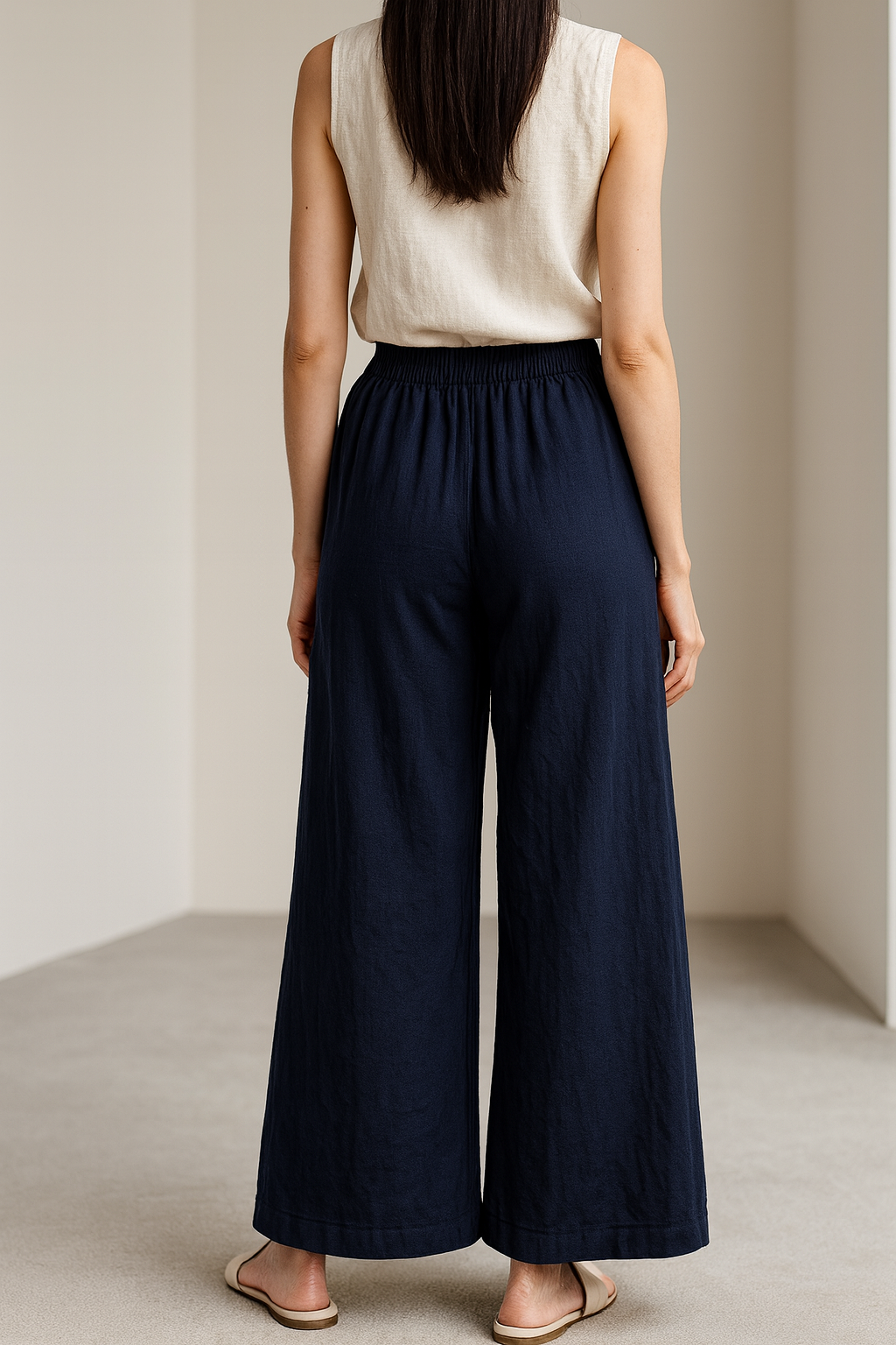 women’s solid navy blue relaxed-fit palazzo - 26276