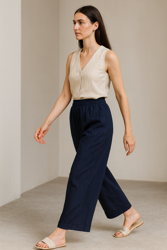 Women’s Solid Navy Blue Relaxed-Fit Palazzo - 26276