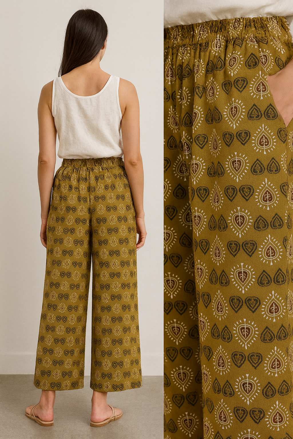 women’s mustard ethnic print cotton palazzo – 26289