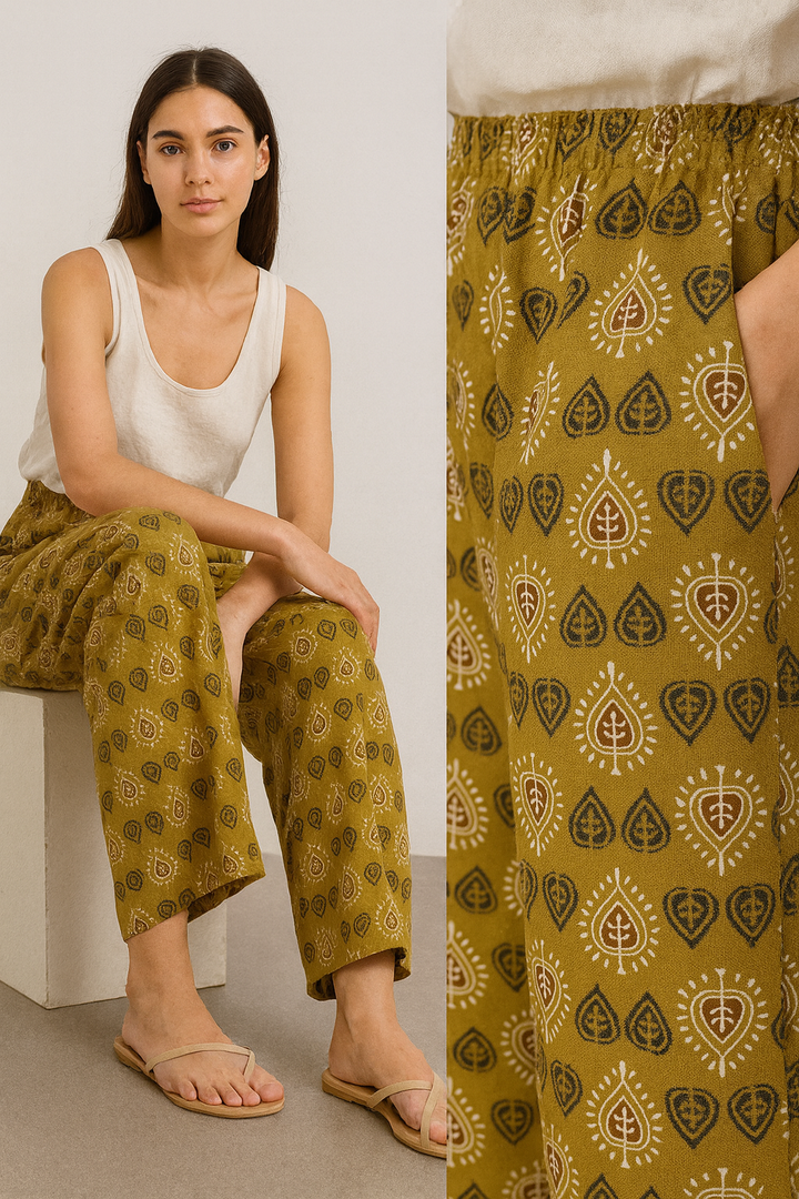 Women’s Mustard Ethnic Print Cotton Palazzo – 26289