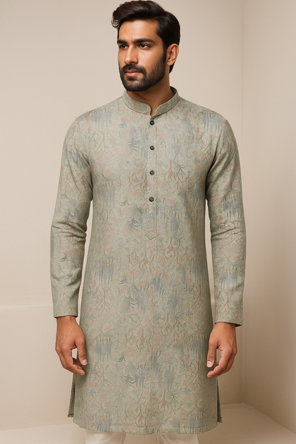 Men’s Elegant Sage Green Sequence Stone Work Kurta by ROCCK’Z - 26399