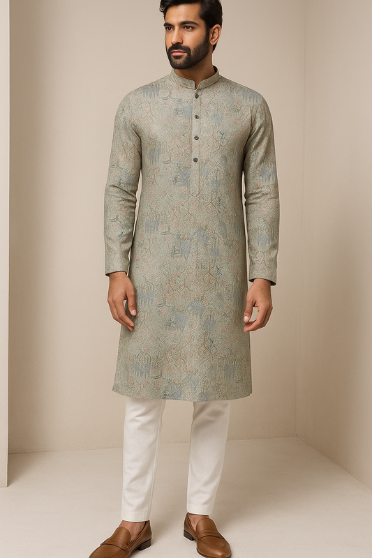 Men’s Elegant Sage Green Sequence Stone Work Kurta by ROCCK’Z - 26399