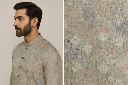 Men’s Elegant Sage Green Sequence Stone Work Kurta by ROCCK’Z - 26399