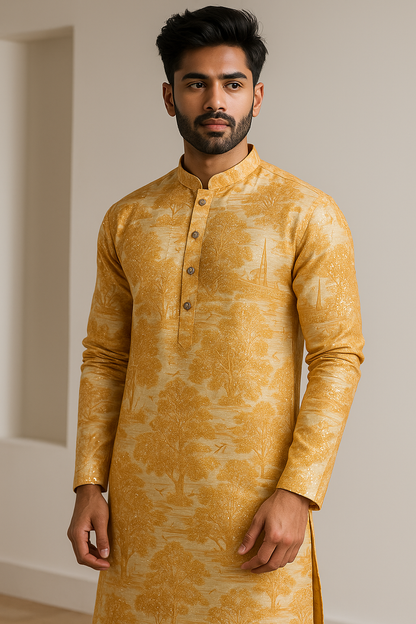 Golden Embroidered Textured Kurta by ROCCK'Z - 26400
