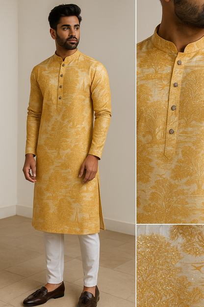 Golden Embroidered Textured Kurta by ROCCK'Z - 26400