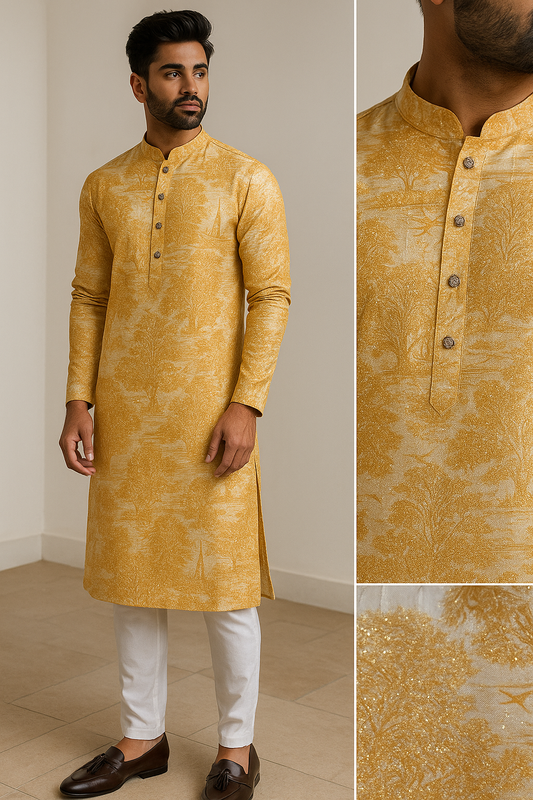 Golden Embroidered Textured Kurta by ROCCK'Z - 26400
