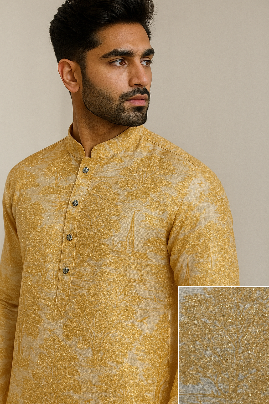 golden embroidered textured kurta by rocck'z - 26400