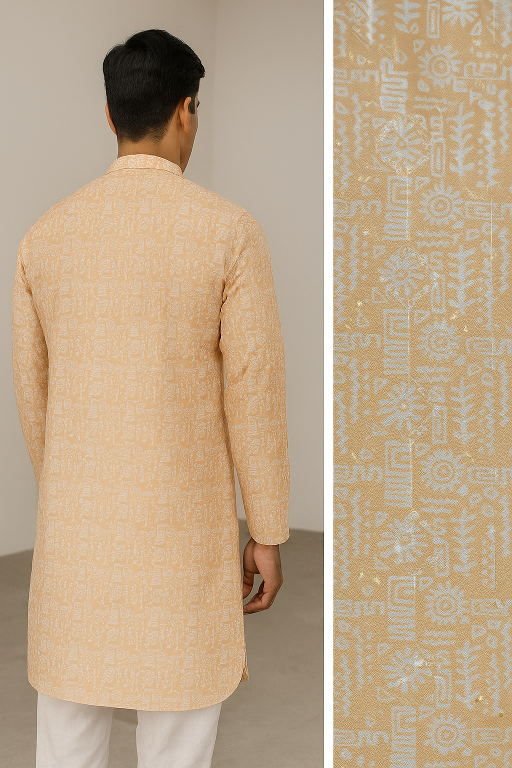 peach self-design sequin embroidered long kurta - 26406