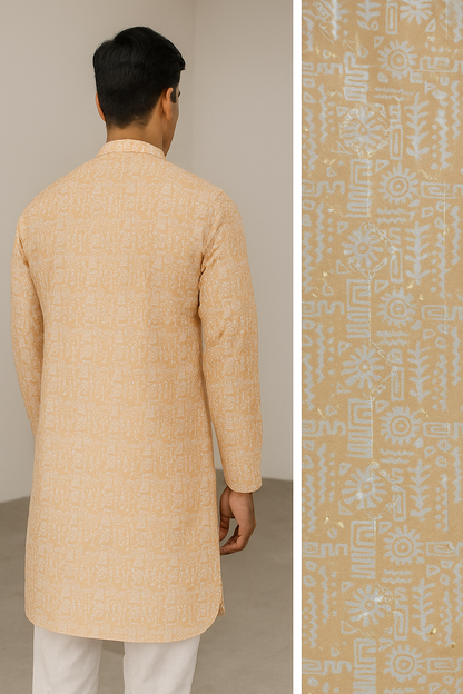 Peach Self-Design Sequin Embroidered Long Kurta - 26406