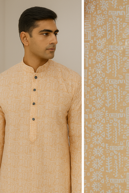 Peach Self-Design Sequin Embroidered Long Kurta - 26406