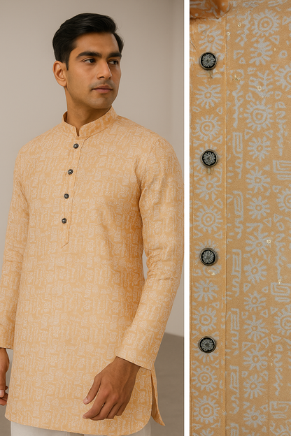 Peach Self-Design Sequin Embroidered Long Kurta - 26406