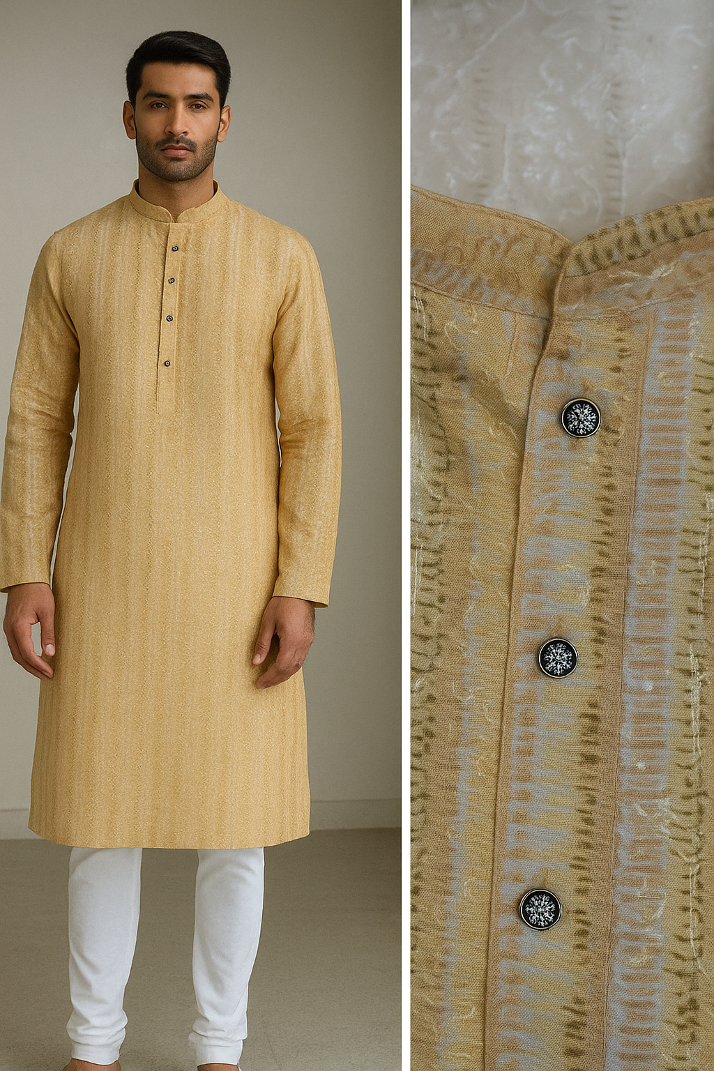 golden beige sequin-embroidered designer kurta - 26414