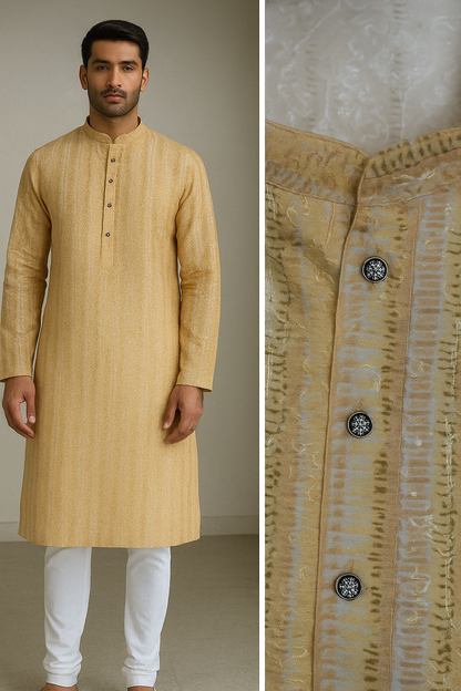 Golden Beige Sequin-Embroidered Designer Kurta - 26414