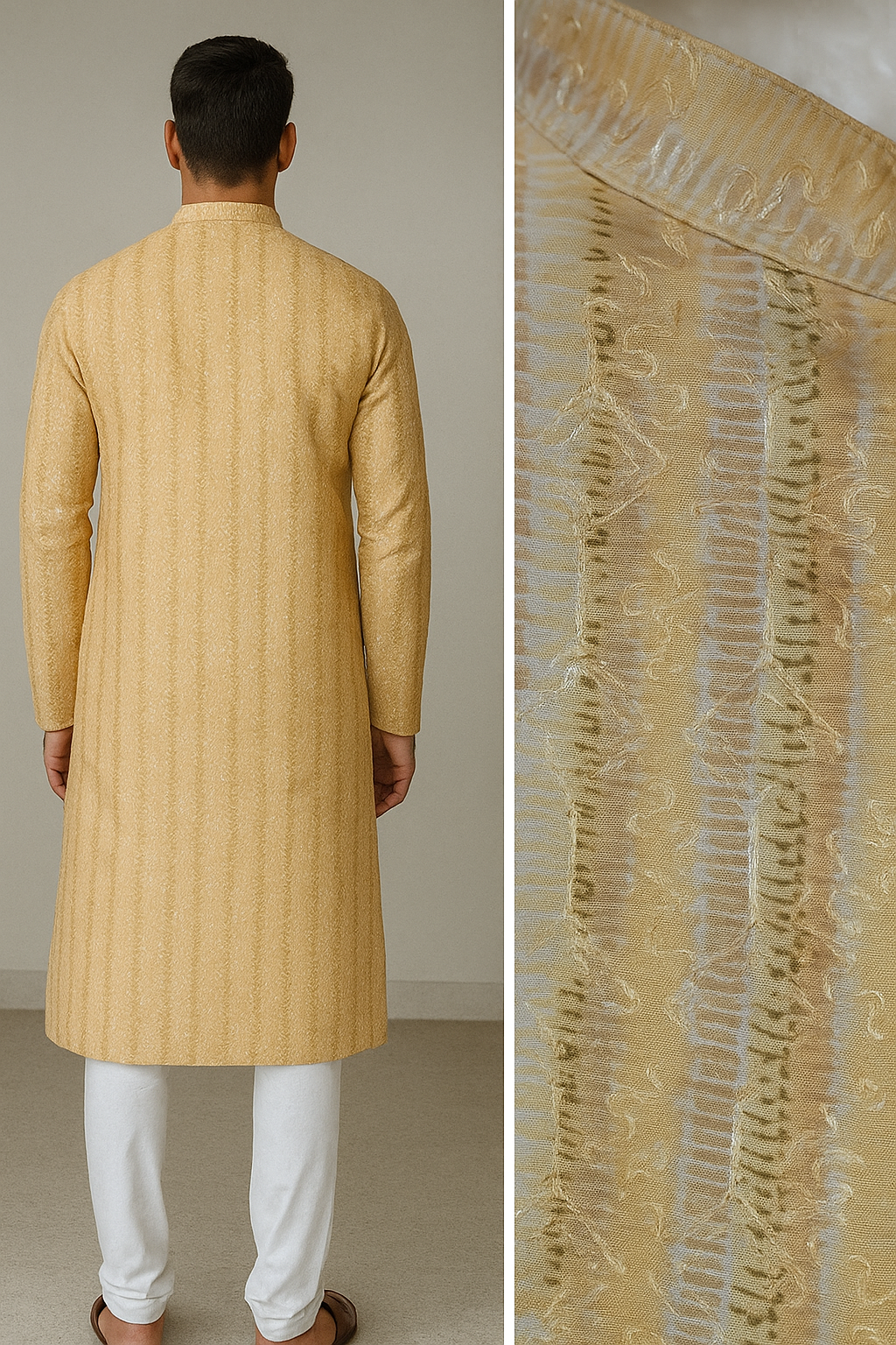 golden beige sequin-embroidered designer kurta - 26414