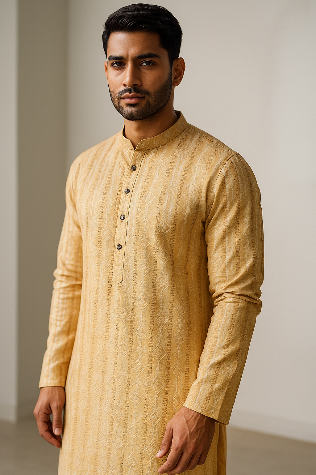 golden beige sequin-embroidered designer kurta - 26414