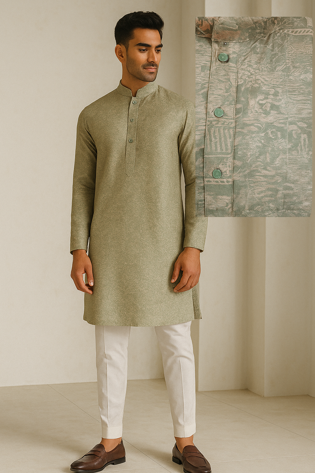 elegant textured jacquard kurta with subtle sequin detailing