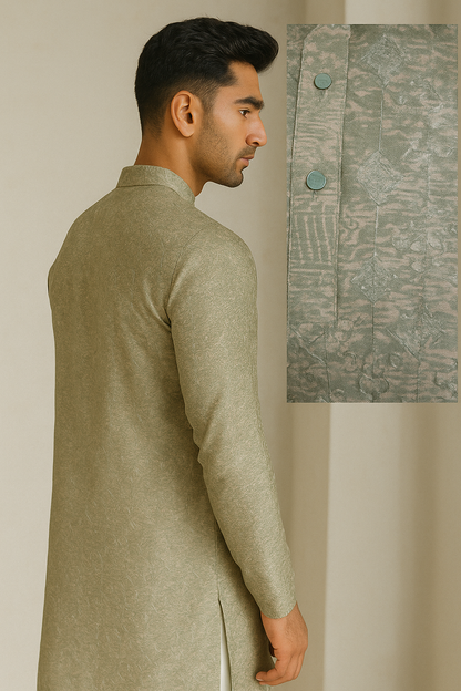 Elegant Textured Jacquard Kurta with Subtle Sequin Detailing
