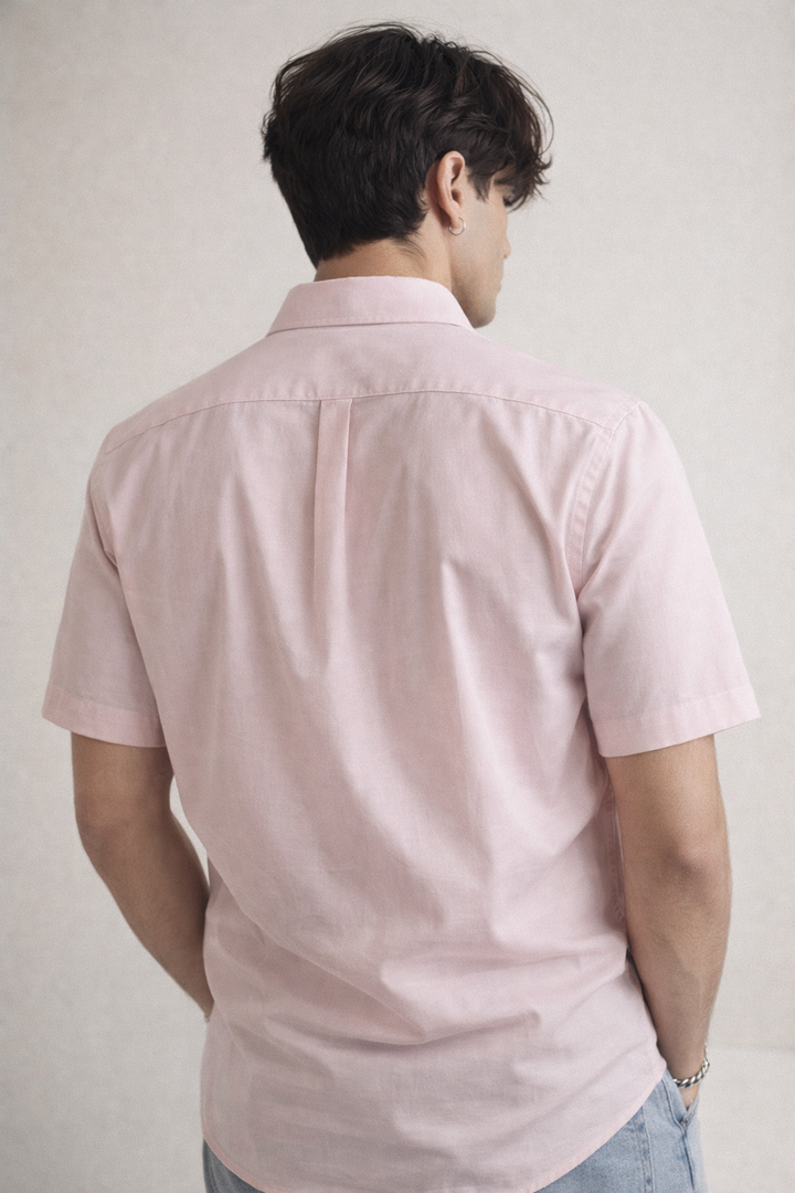 Men's Light Pink Semi-Formal Cotton Shirt - 21