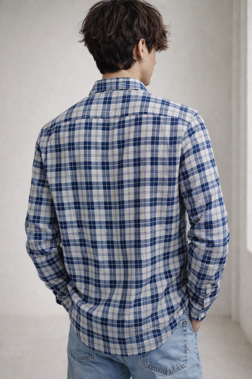 Graphite & Navy Textured Dobby Check Cotton Shirt - 26316