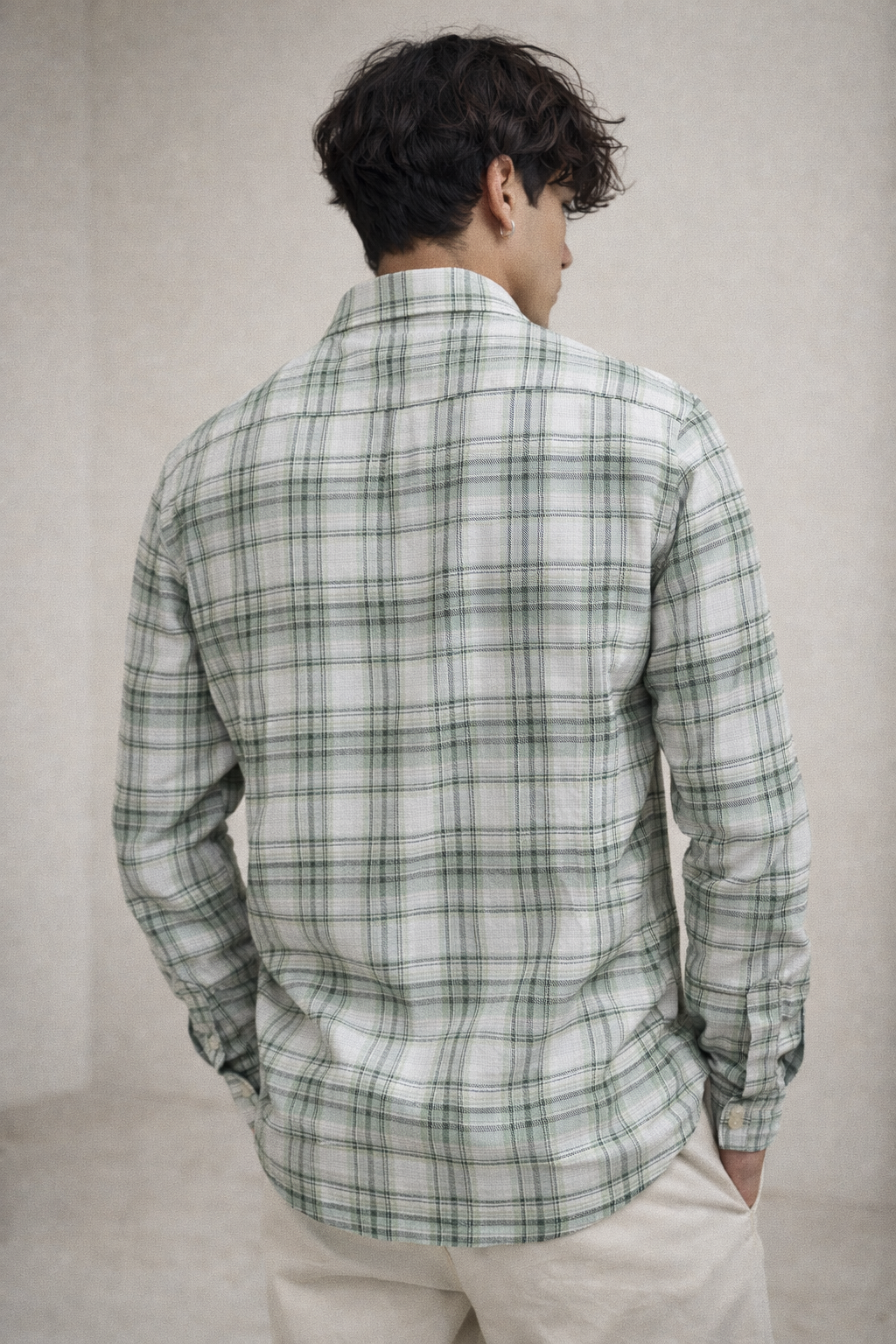 Sage Green & White Checkered Cotton Casual Shirt - 26225