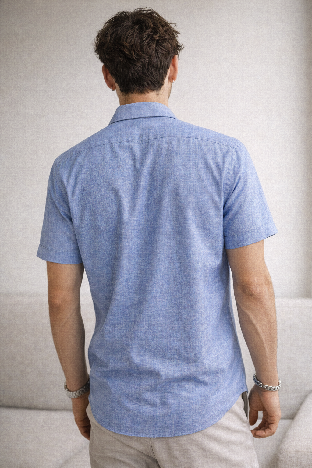 Men's Blue Micro-Textured Cotton Blend - 98