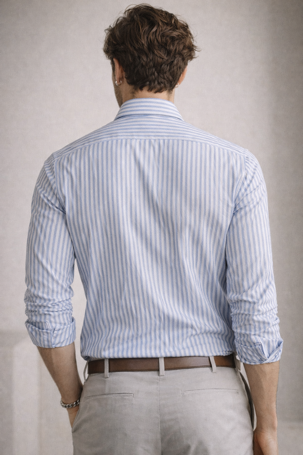 Men's Sky Blue & White Fine Striped Premium Cotton - 26317