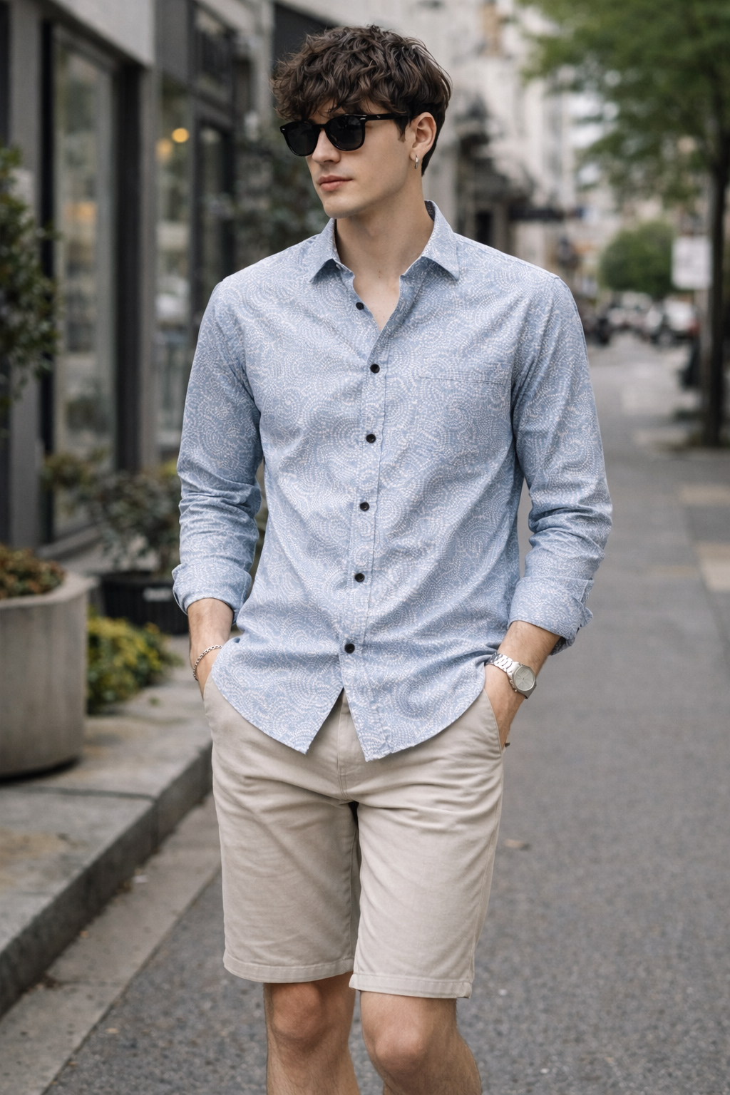 Men’s Premium Light Blue Printed Cotton Shirt – 26243