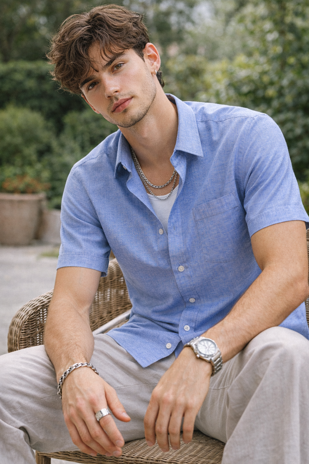 Men's Blue Micro-Textured Cotton Blend - 98