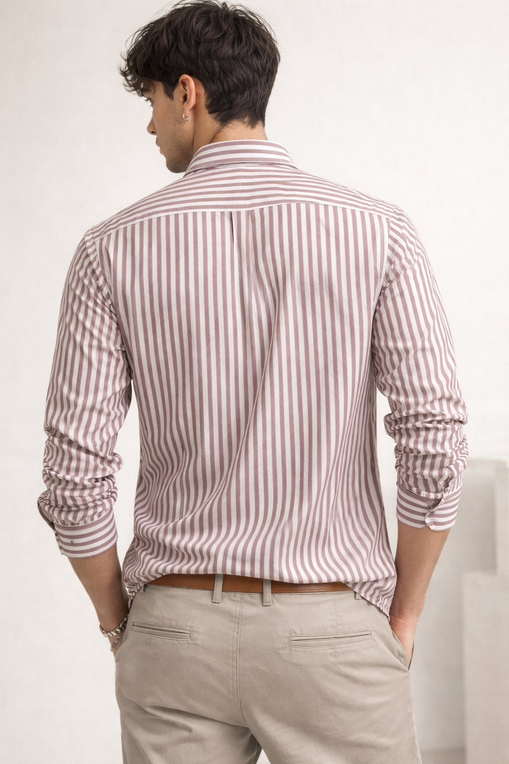 Men's Maroon Vertical Stripe Cotton Formal Shirt - 26319