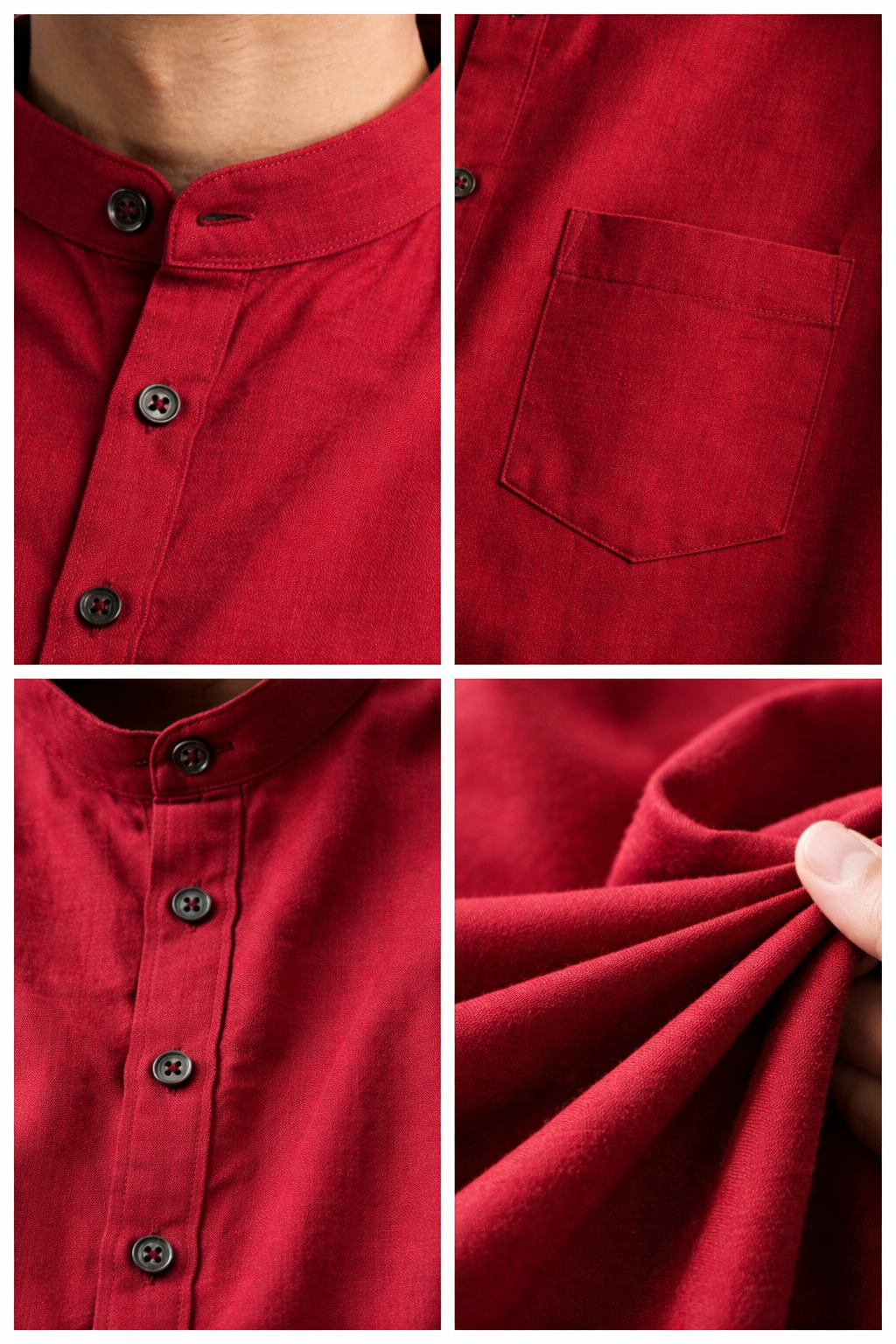 Men’s Solid Maroon Mandarin Collar Short Kurta - 23664