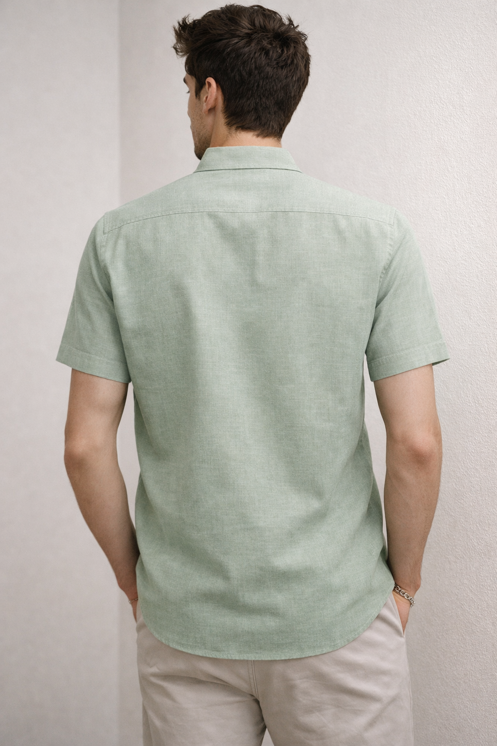 Men’s Sage Green Cotton Linen Casual Shirt - 25709