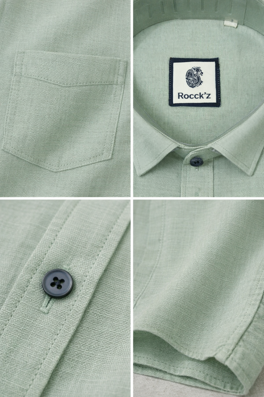 Men’s Sage Green Cotton Linen Casual Shirt - 25709