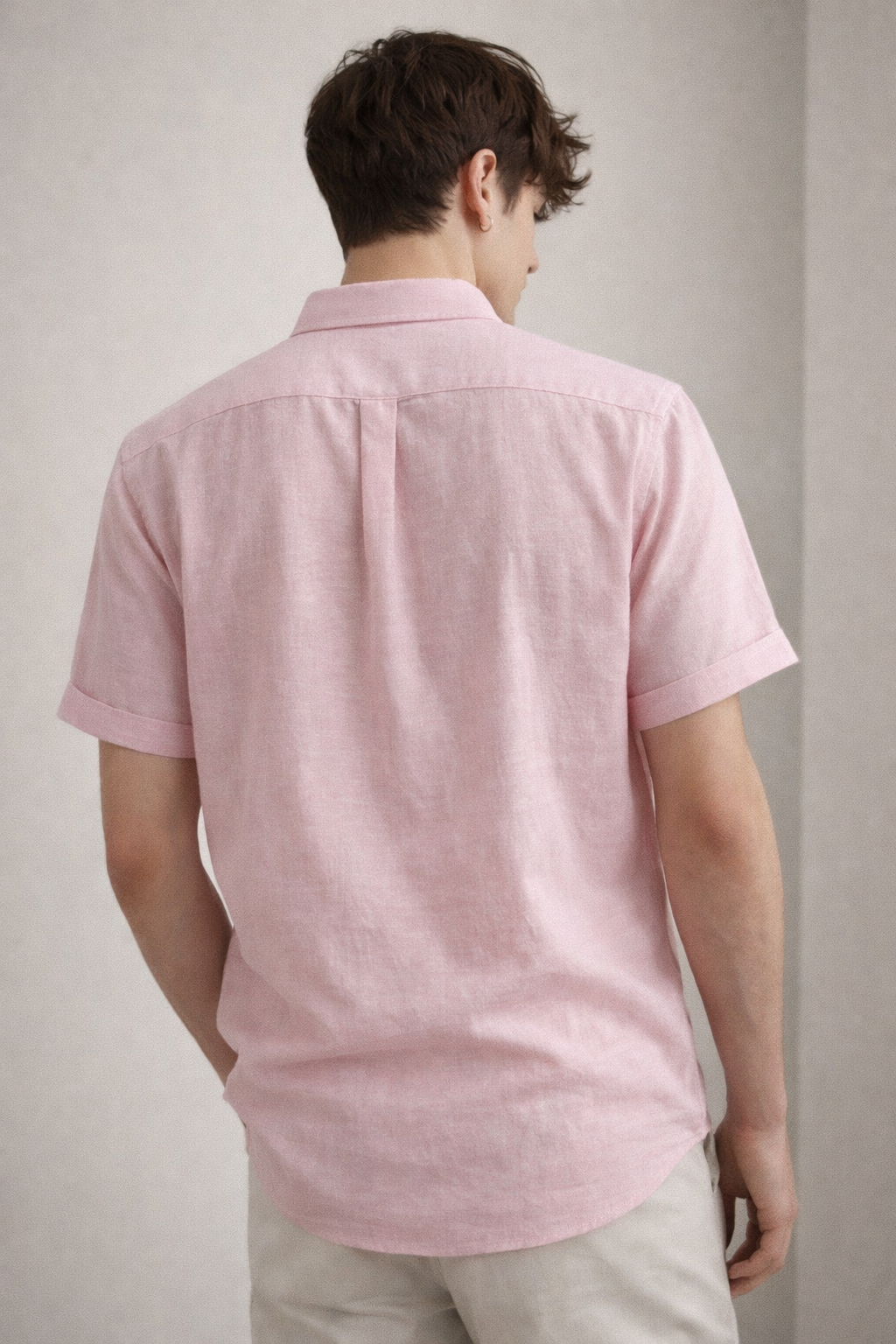 Men’s Blush Pink Cotton Linen Casual Shirt - 25702