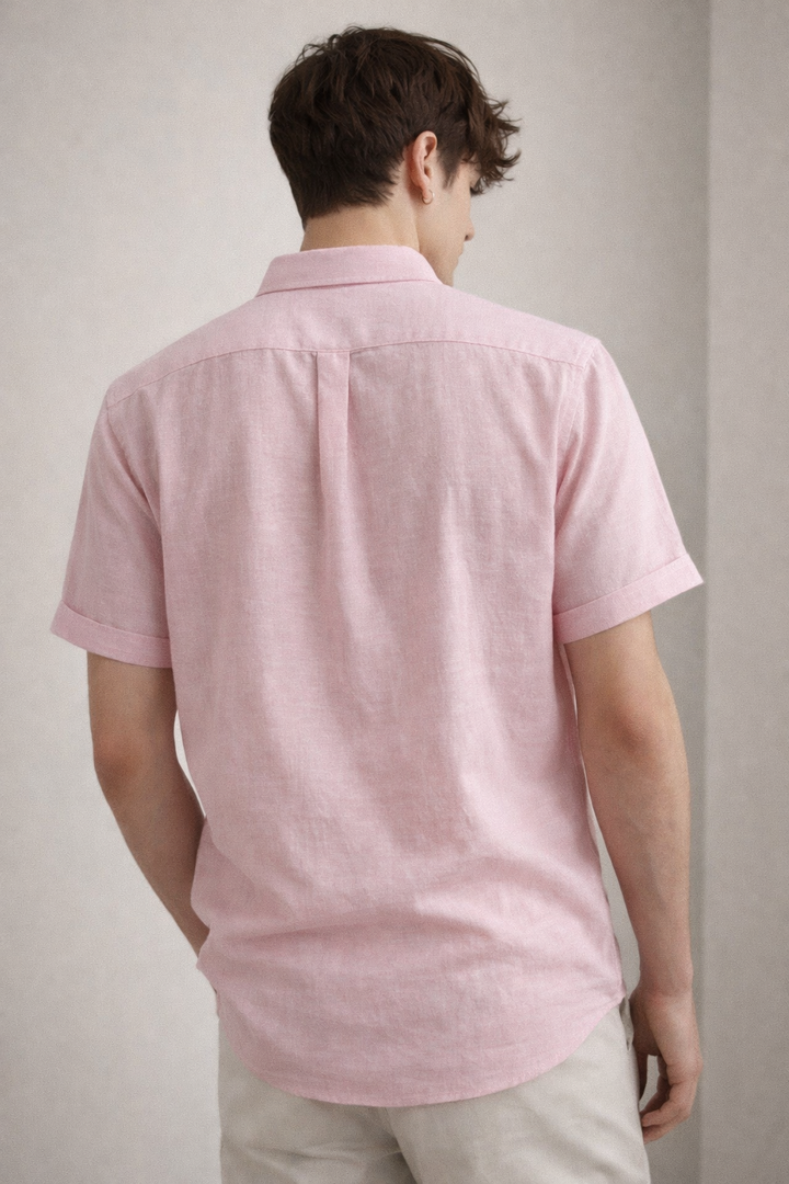 Men’s Blush Pink Cotton Linen Casual Shirt - 25702