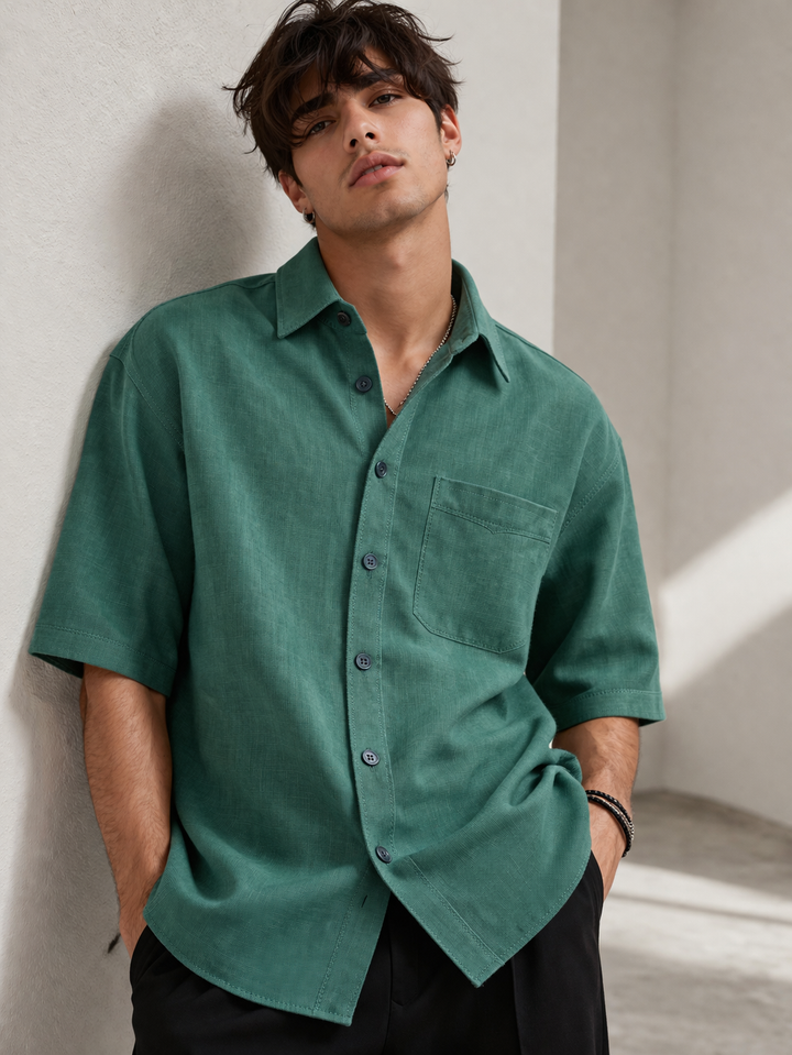 Men’s Jade Green Cotton Linen Casual Shirt - 25699