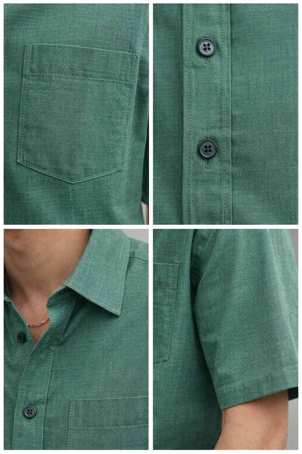 Men’s Jade Green Cotton Linen Casual Shirt - 25699