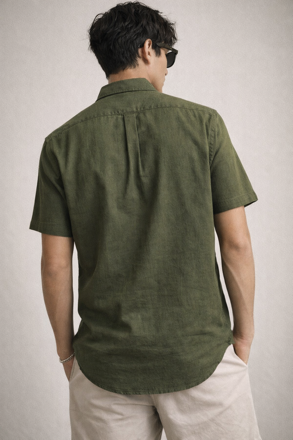 Men’s Olive Green Cotton Linen Casual Shirt - 25705