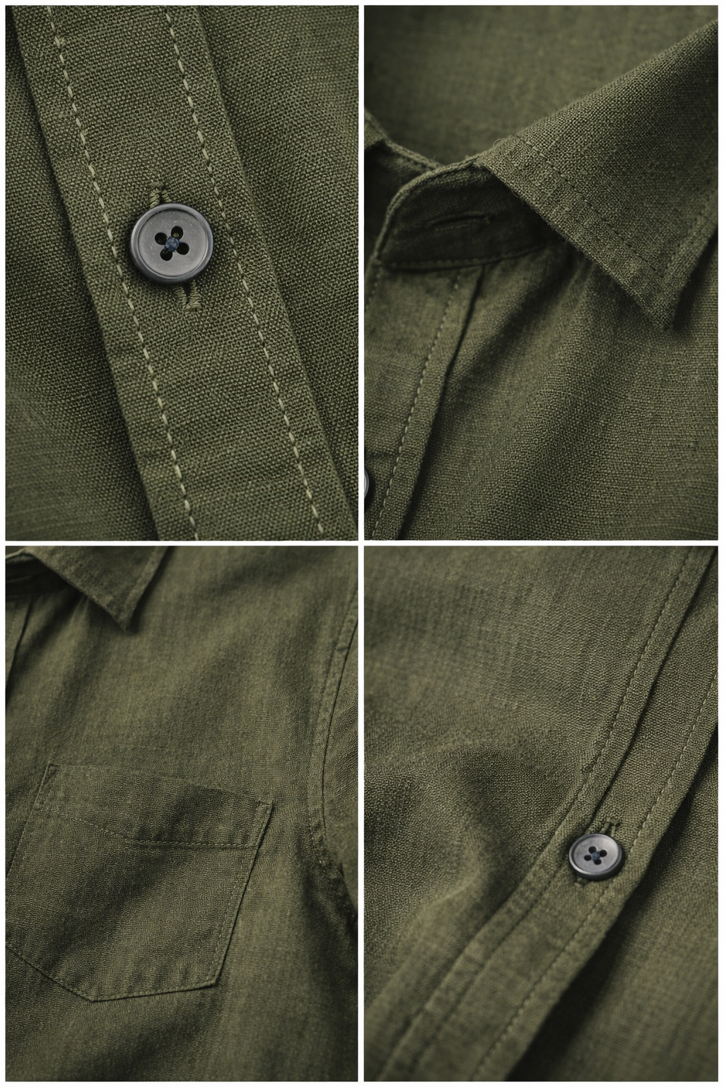 Men’s Olive Green Cotton Linen Casual Shirt - 25705