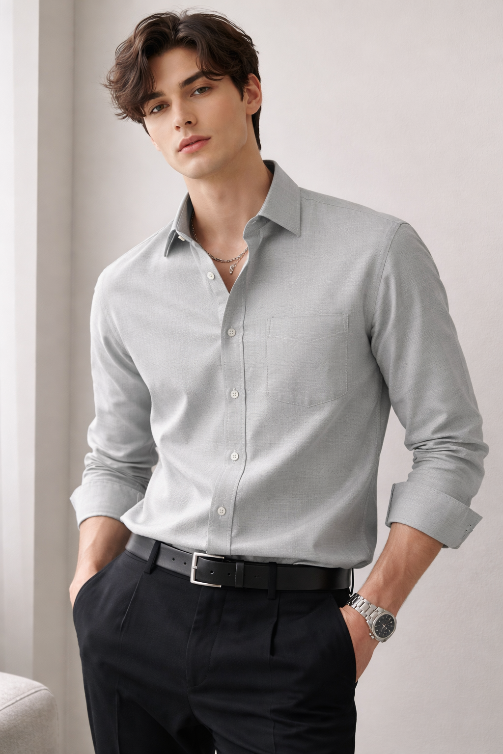 Light Grey plain PHPL Formal Shirt for Men - 03