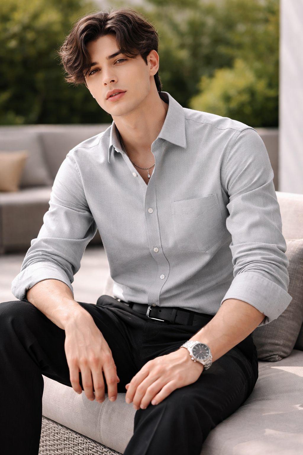 Light Grey plain PHPL Formal Shirt for Men - 03