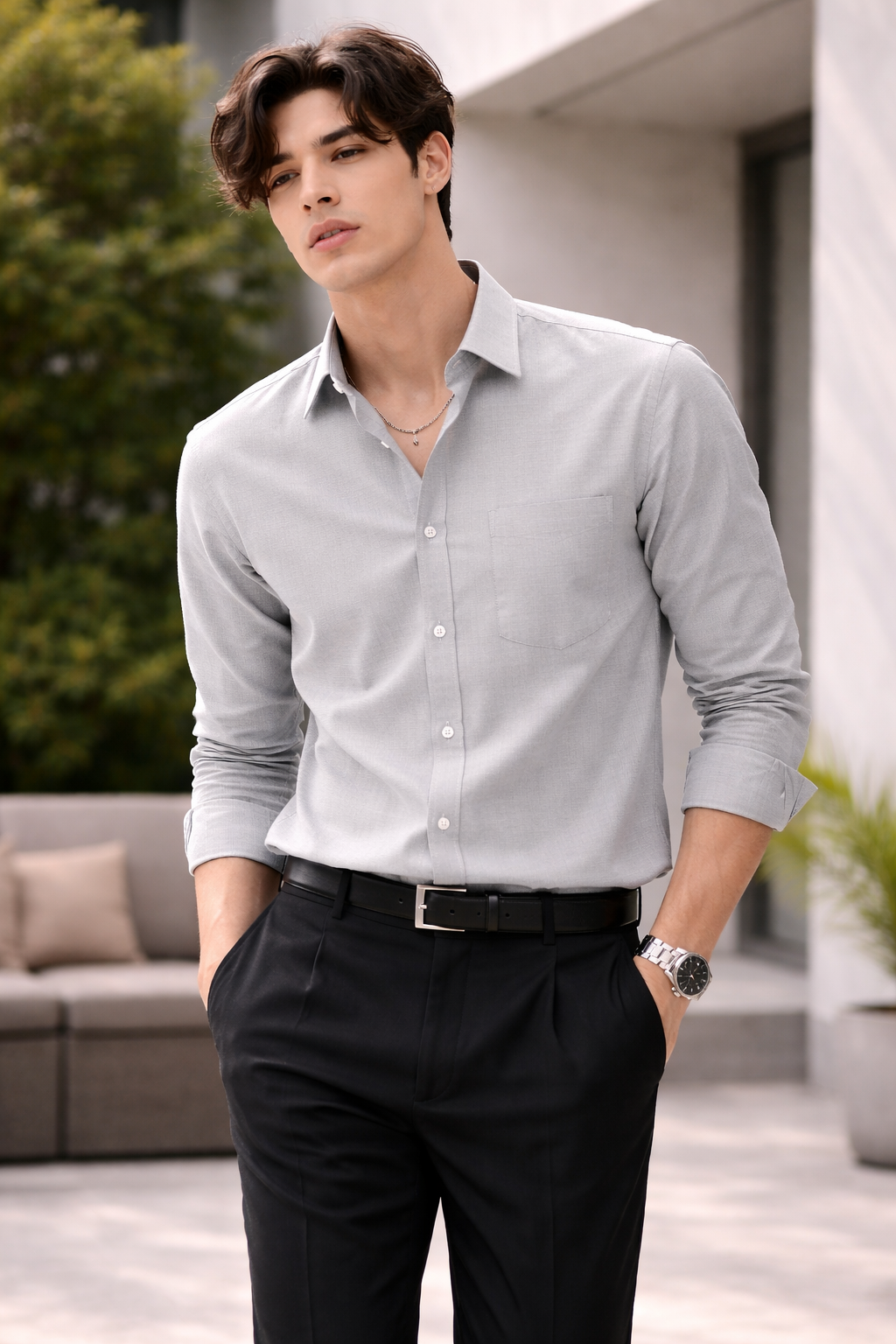 Light Grey plain PHPL Formal Shirt for Men - 03