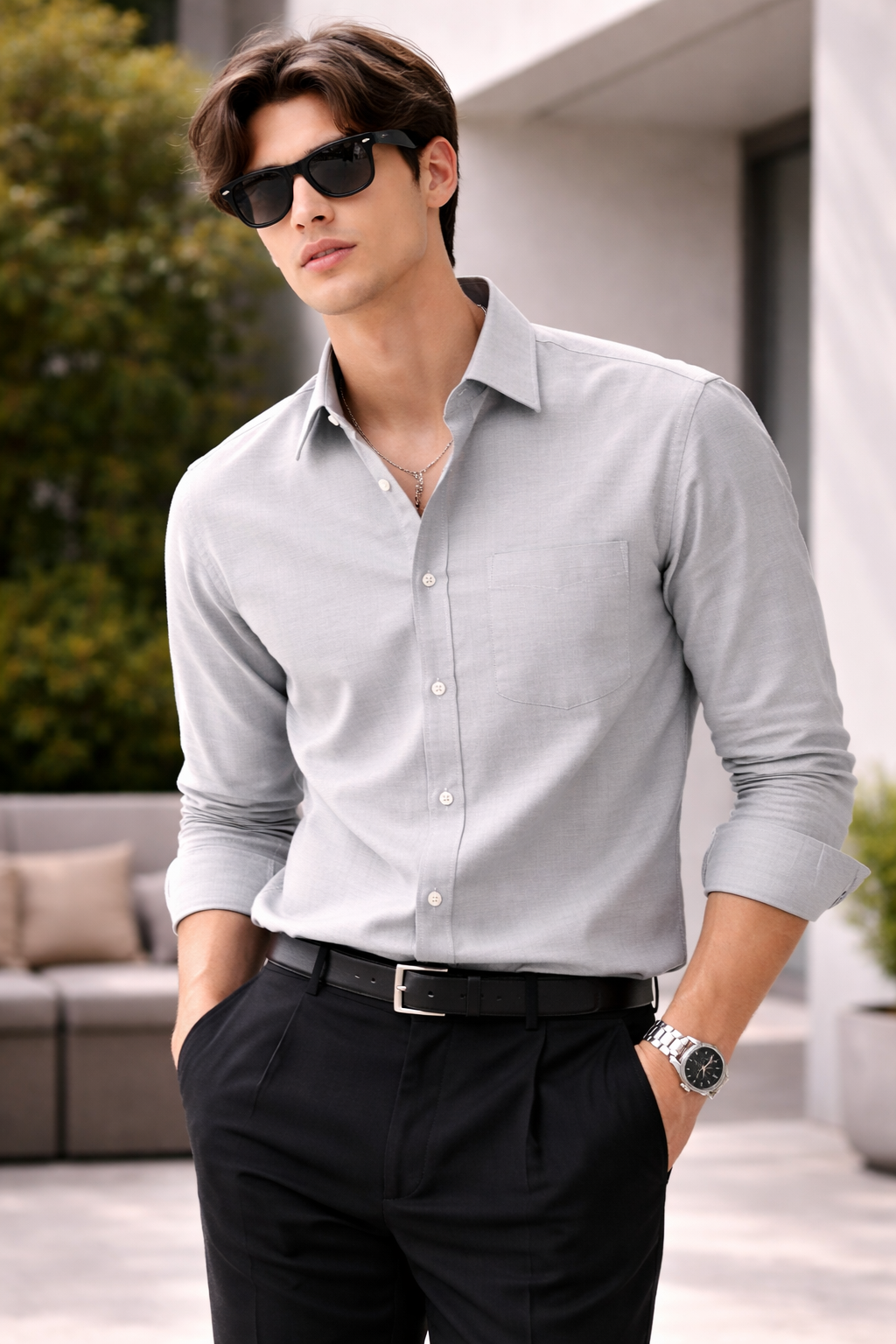 Light Grey plain PHPL Formal Shirt for Men - 03