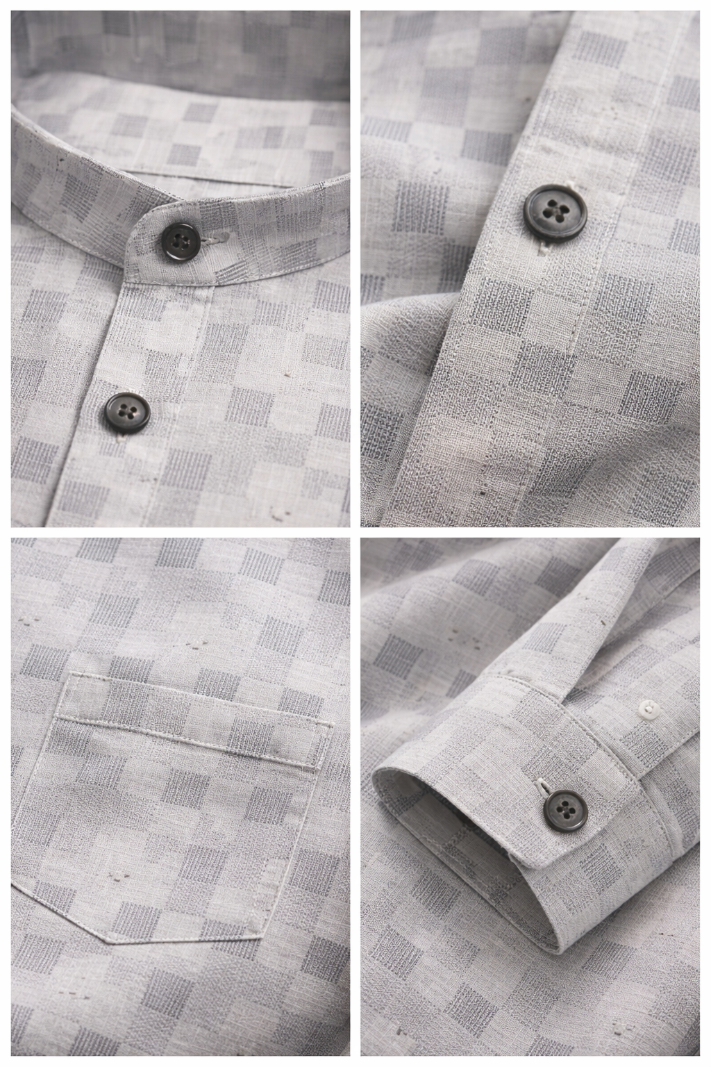 Men's Light Grey & White Checkered Texture Short Kurta - 24271