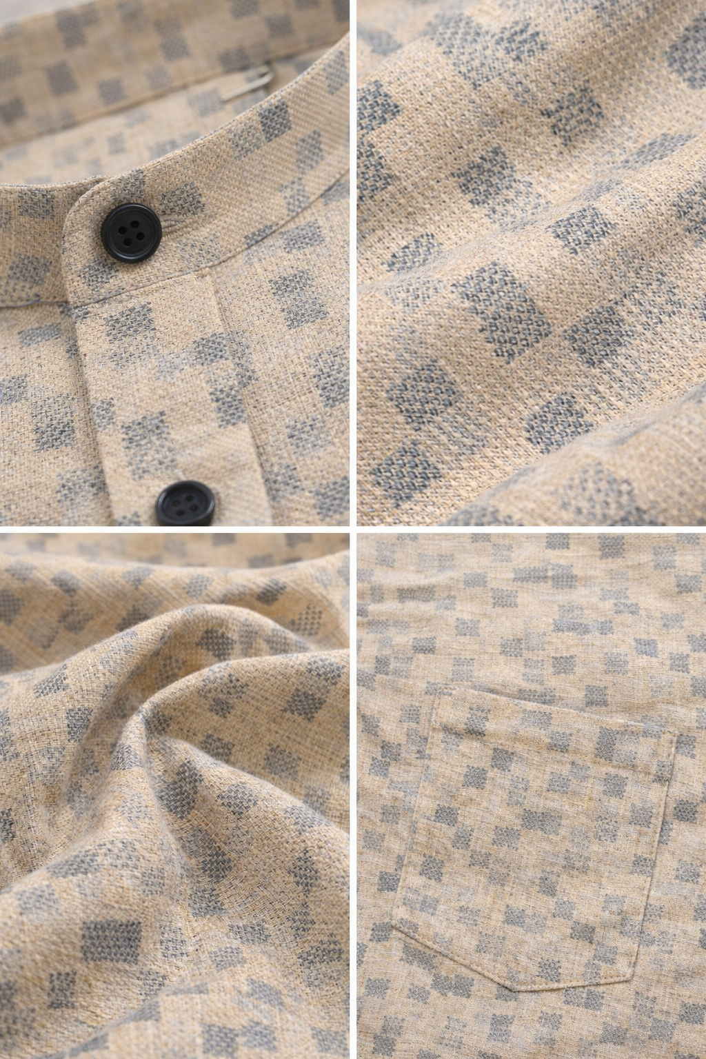Men's Beige & Grey Geometric Block Print Short Kurta - 24261