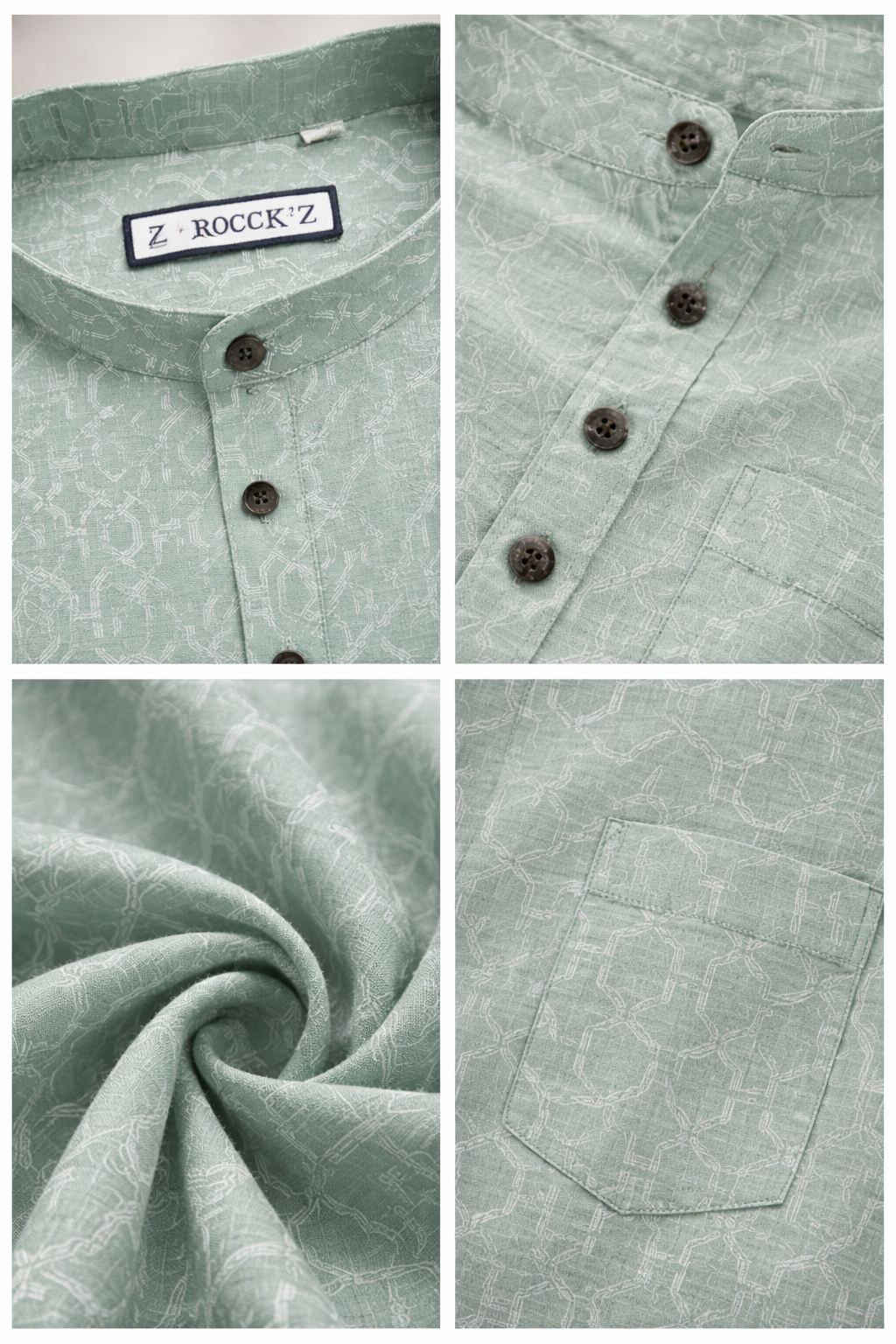 Men's Pastel Green Geometric Interlock Print Short Kurta - 24269