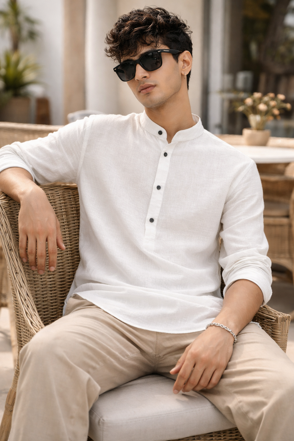 White Cotton Blend Short Kurta - 21025