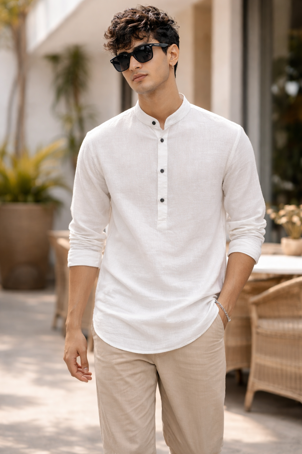 White Cotton Blend Short Kurta - 21025