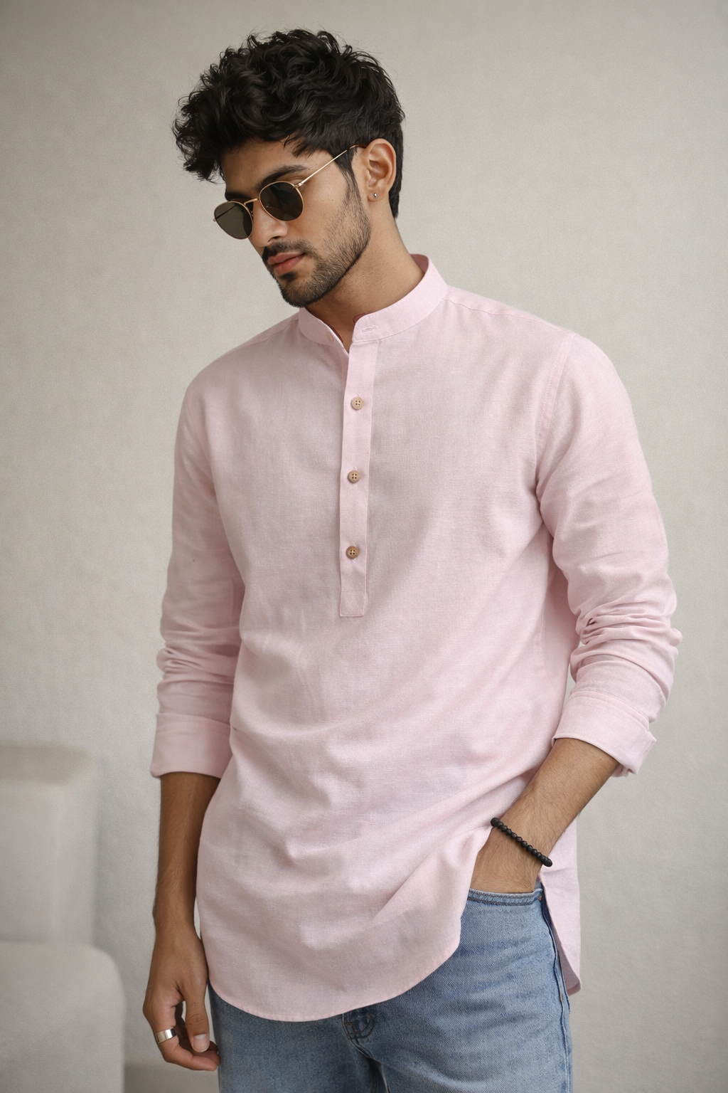Pastel Pink Cotton Blend Short Kurta - 24045