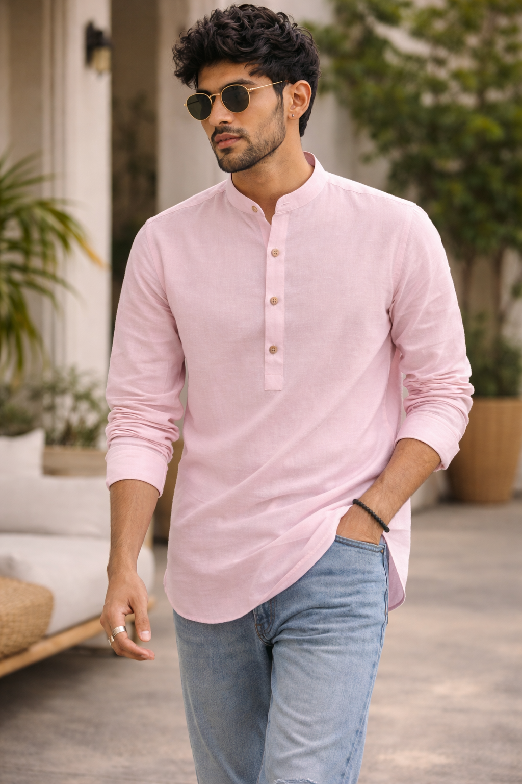 Pastel Pink Cotton Blend Short Kurta - 24045